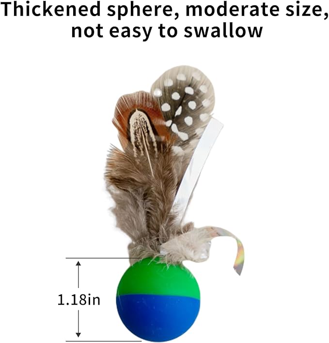 Plumed Cat Ball Toy for Indoor Cats, Assorted Color, Silicone Bouncy Ball Toy Set (5PCS)-Mewly Pet