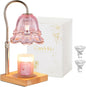 Candle Warmer Lamp with Timer: Pink Flower Candle Warming Lamp with 2 Bulbs Height Adjustable Wax Warmer Dimmable Bedroom Decor Birthday Gift for Women