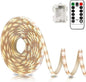 echosari Battery Powered Led Strip Lights with Remote Warm White, 8 Modes, Dimmable, Timer, Self-Adhesive, Cuttable, Waterproof, 9.8FT 90Led Strip Lights for TV Kitchen Cupboard Bedroom Decor