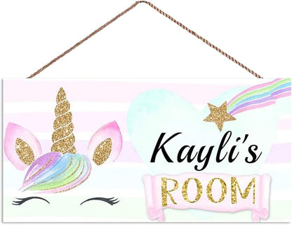 Personalized Signs Rainbow Unicorn Sign Kids Door Sign Wall Decor Art Sign for Kids Room Bedroom Game Room Custom Name Girls Room