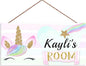 Personalized Signs Rainbow Unicorn Sign Kids Door Sign Wall Decor Art Sign for Kids Room Bedroom Game Room Custom Name Girls Room