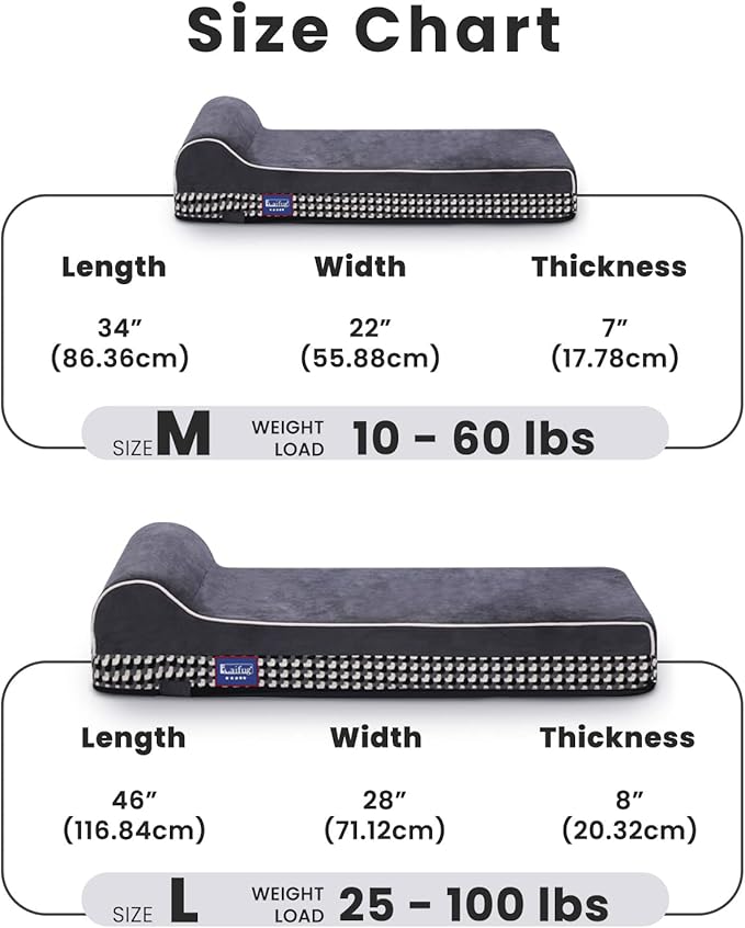 Laifug Orthopedic Memory Foam Extra Large Dog Bed with Pillow and Durable Water Proof Liner & Removable Washable Cover & Smart Design (Large (46"x28"x8"), Black and White Plaid)-Mewly Pet