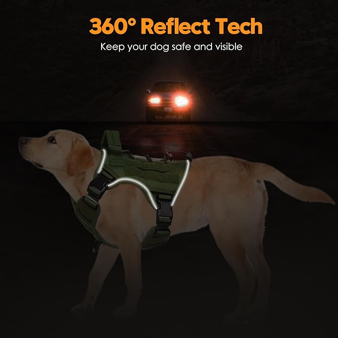 Heavy-Duty Tactical Dog Harness for Large Dogs, No Pull Adjustable Reflective Pet Vest with Molle System, K9 Military-Grade Control for Service Training, Outdoor & 10+ Breeds, Green, Small-Mewly Pet