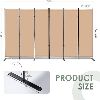 RANTILA 6 Panel Room Divider, 6 FT Folding Privacy Screen with Wide Feet, Freestanding Partition for Room Separation, Portable Room Divider Panel, 133" W x 71" H, Beige
