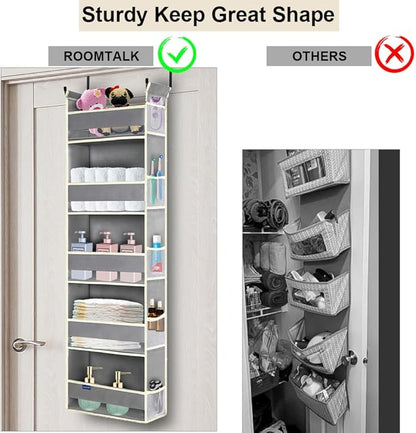 2 Pack Over The Door Hanging Organizer 5-Shelves and 10 Side Pockets, Over The Door Storage for Bathroom and Bedroom, Back of Door Organizers for Baby Products and Kid's Toys(13"x5"x44" Grey)