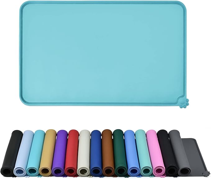 Waterproof Pet Feeding Mat with High Raised Edges, Heavier and Thicker Placemats for Cat Dog Water Bowl with BPA Free, Dogs Cats Food Mats for Messy Drinkers to Prevent Spill and Protect Floors-Mewly Pet