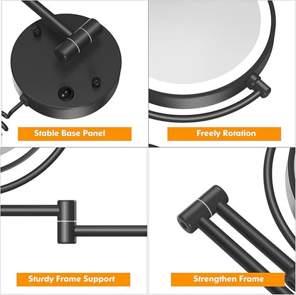 FASCINATE Upgraded Wall Mounted Makeup Mirror with Lights, Super Large Double Sided 1X/10X Magnifying Mirror for Bathroom, 360° Swivel Extendable Plug Touch Sensor Vanity Mirror