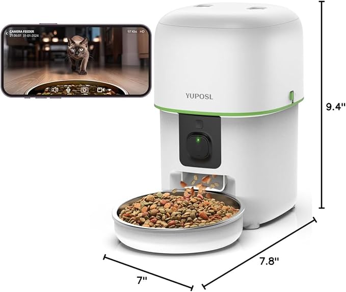 Automatic Cat Feeder with Camera - 5G WiFi Auto Cat Food Dispenser, 1080P HD Video with Night Vision, 1-15 Meals, 1-99 Portions, 2-Way Audio, Keeps Food Fresh, Timed Pet Feeder Also for Dogs-Mewly Pet