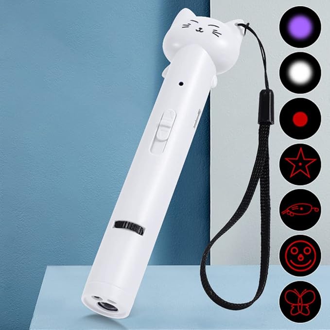 PARTSPOWER Laser Pointer Interative Cat Toy for Cats to Chase, Rechargeable Red Laser Light Pointer Exercises Training Tool for Kittens Cats Dogs (White)-Mewly Pet