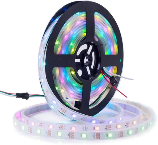 BTF-LIGHTING WS2812B RGB ECO LED Strip, Chasing Effects 5050SMD Individually Addressable 16.4FT 30Pixels/m 150Pixels Flexible Dream Color IP67 for Bedroom DIY Projects DC5V(No Adapter or Controller)