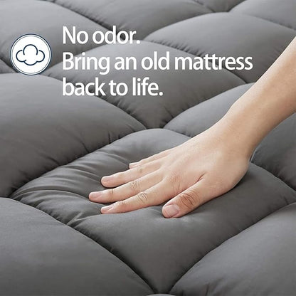 Mattress Topper Super Queen for Back Pain, Extra Thick Mattress Pad Cover, Plush Pillow Top, Deep Elastic Pocket, Grey, 66"X80"+20"