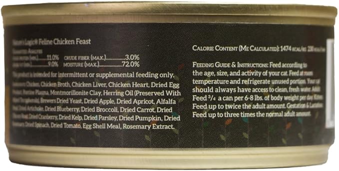 Nature's Logic Wet Cat Food - Feline Chicken Feast 95% Animal Ingredients - No Synthetic Vitamins, Minerals or Artificial Additives, 100% Natural, Grain-Free, Made in USA - Chicken (5.5 oz, 24 pack)-Mewly Pet