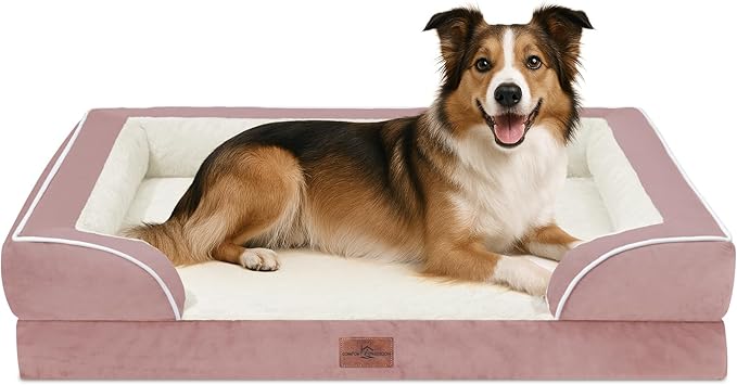 Comfort Expression Large Dog Beds Waterproof Orthopedic Foam Dog Sofa Beds Comfy Pet Bed with Washable Removable Cover & Non-Slip Bottom(Large,Pink)-Mewly Pet