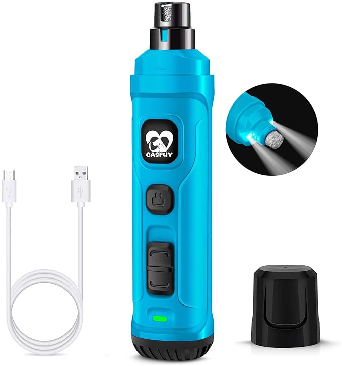 Casfuy Dog Nail Grinder with 2 LED Light - New Version 2-Speed Powerful Electric Pet Nail Trimmer Professional Quiet Painless Paws Grooming & Smoothing for Small Medium Large Dogs(Bright Blue)-Mewly Pet
