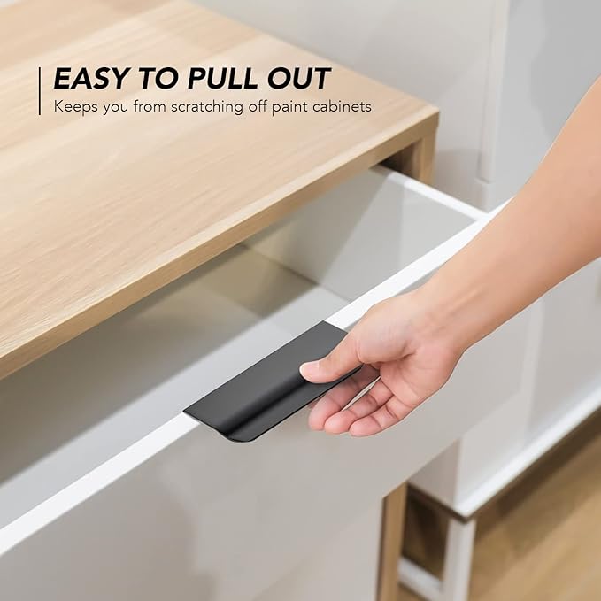 Ravinte Hardware 12 Pack Black Cabinet Handles, 4 Inch (102mm) Finger Edge Pulls, 3 Inch Hole Center, Finger Pulls for Cabinets
