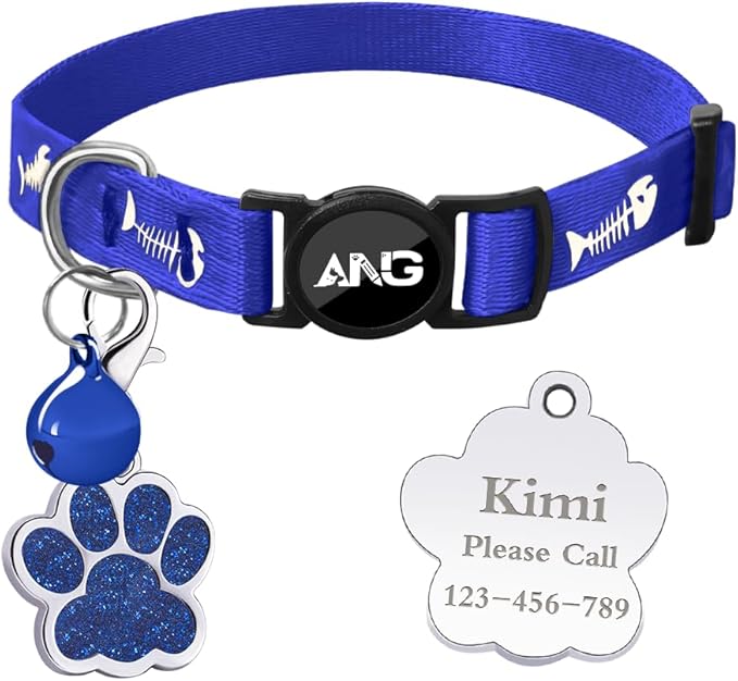 Personalized Breakaway Cat Collars Glow-in-The-Dark with ID Tag, Bell - Safety Quick - Release, Customizable for Female Male Kittens & Cats (Navy)-Mewly Pet
