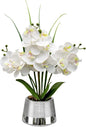 Artificial White Phalaenopsis Orchid Flower Arrangements Faux Orchid Flower in Silver Pot Orchid Centerpiece for Dining Room Table