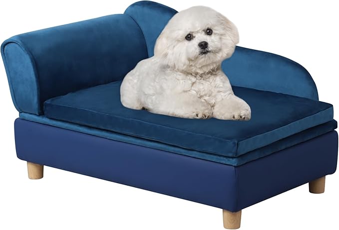 Pet Bed Sofa, Puppy Bed with Storage, Small Dog Couch with Removable & Washable Cushion, Comfy Pet Couch Bed for Cats & Puppy (Blue)-Mewly Pet