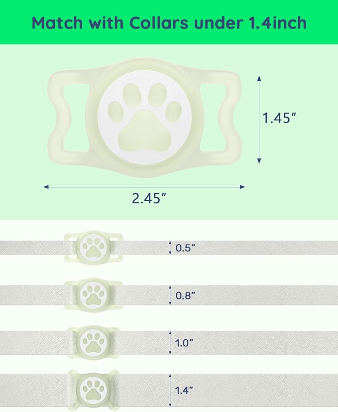 IP68 Waterpoof Dog Airtag Holder, Stretchy Silicone Full Body Covered Apple Air Tag Holder for Dog Cat Collar Fit All Width Collar (Luminous, 1 Pack)-Mewly Pet