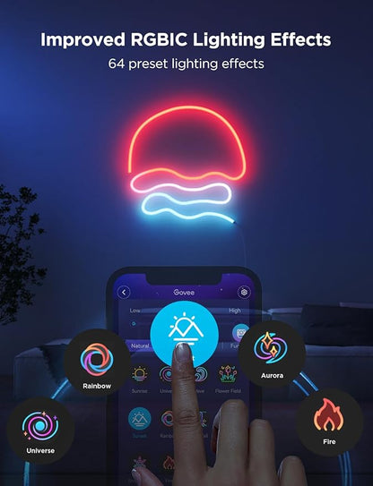Govee RGBIC Neon Lights, LED Smart Neon Rope Light 2 Works with Matter, Alexa, Google Assistant, Custom DIY Neon Strip Lights for Bedroom and Wall Decor, Softer Material, 9.8ft, White