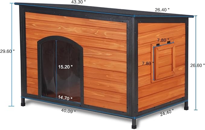 Dog House Outdoor Insulated 43.3" L Large Dog Kennel 6 Sides All-Round Foam Winter Weatherproof for Small Medium Large Dogs with Strong Metal Chew Proof Frame-Mewly Pet