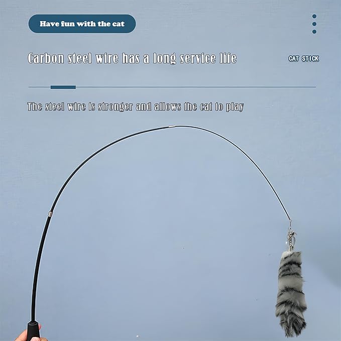 Interactive Cat Wand Toy with Cat Dancer, Retractable Feather Fox Tail Teaser for Indoor Cats, Enrichment Play Kittens to Senior Cats(Arctic White)-Mewly Pet