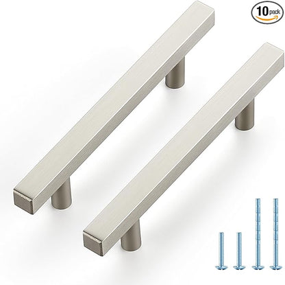 JOY DECOR 10 Pack 3-3/4 Inch Brushed Nickel Square Cabinet Handles Stainless Steel Cabinet Hardware Pulls for Kitchen and Drawers with 6 Inch Overall Length