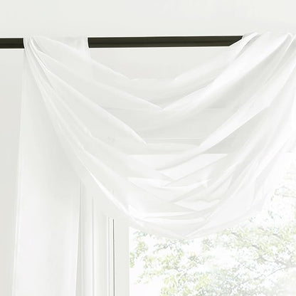 NICETOWN Sheer Textured Scarf Valances for Windows, 216" Extra Long Window Dressings for Anniversary/Wedding Design, 60" Wide, 2 Pieces, Off White