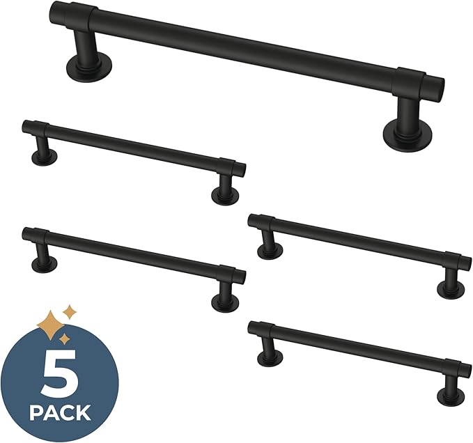 Franklin Brass - Francisco Matte Black Cabinet Handles 5 Inch (5") Hole Center Pulls | Easy Install, Durable Hardware for Kitchen Cabinet Door, Drawers, Dresser Pull, Furniture (5 Pack)