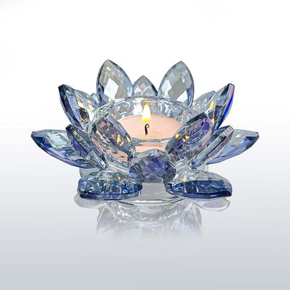 Crystal Lotus Flower Tealight Candle Holders/Glass Tea Light Candlestick Decor Decoration for Christmas Home Wedding Party… (Blue 1pc)