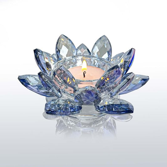 Crystal Lotus Flower Tealight Candle Holders/Glass Tea Light Candlestick Decor Decoration for Christmas Home Wedding Party… (Blue 1pc)