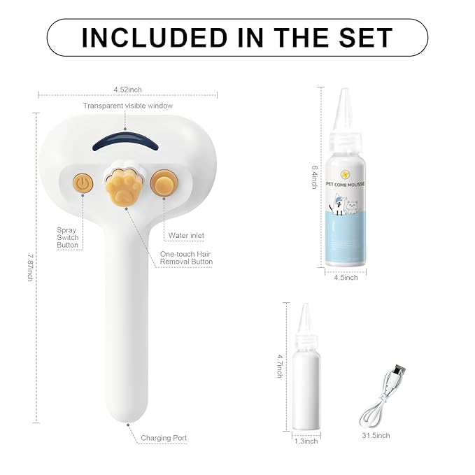 Steam Brush for Dog & Cat – 3-in-1 Pet Spray Hair Removal Comb – Pet Grooming & Shedding Steam – Includes Waterless Shampoo – Water Brush for Long & Short Haired Pets – Defur Spritz Comb-Mewly Pet