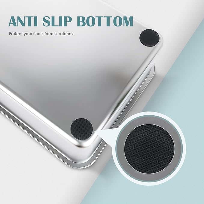 IKITCHEN Stainless Steel Cat Litter Box, Large Metal Litter Box for Cats, Never Absorbs Odors,Stain Free, Rustproof, Non Stick Smooth Surface, Anti-Slip Rubber Bottom, 19.5" L x 13.5" W x 6" H-Mewly Pet