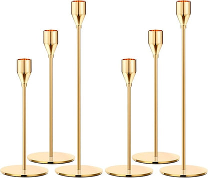 Metal Gold Taper Candle Holder for Wedding, Dinning, Party, Fits 3/4 inch Thick Candle&Led Candles (Set of 6 Pcs)