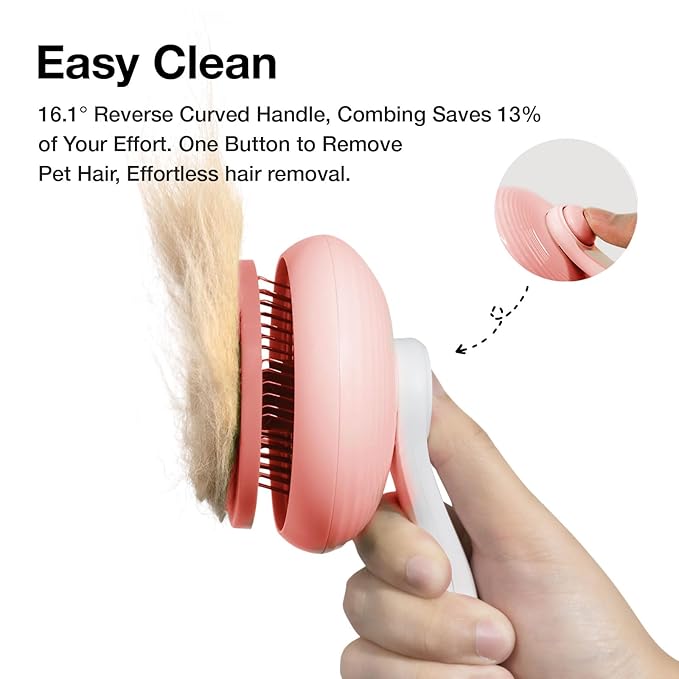 Slicker Brush for Cats & Dogs, Pet Grooming Self Cleaning Brush for Shedding, Cat Deshedding Brush Easily Removes Tangles Hair and Loose Undercoat, Pink-Mewly Pet