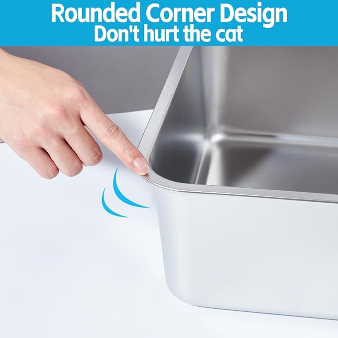 Stainless Steel Litter Box 2 Pack,Metal Litter Box for Cats Easy to Clean,Cat LitterBox for Kitty/Kitten Rabbit Litter Pan,Non Stick, No Smell-Mewly Pet