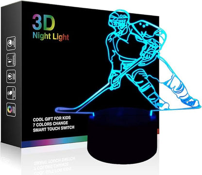 Hockey Player 3D Lamp Night Lights for Kids 7 LED Color Changing Touch Table Desk Lamps Lighting Cool Toys Gifts Birthday Xmas Decoration for Sports Hockey Fan