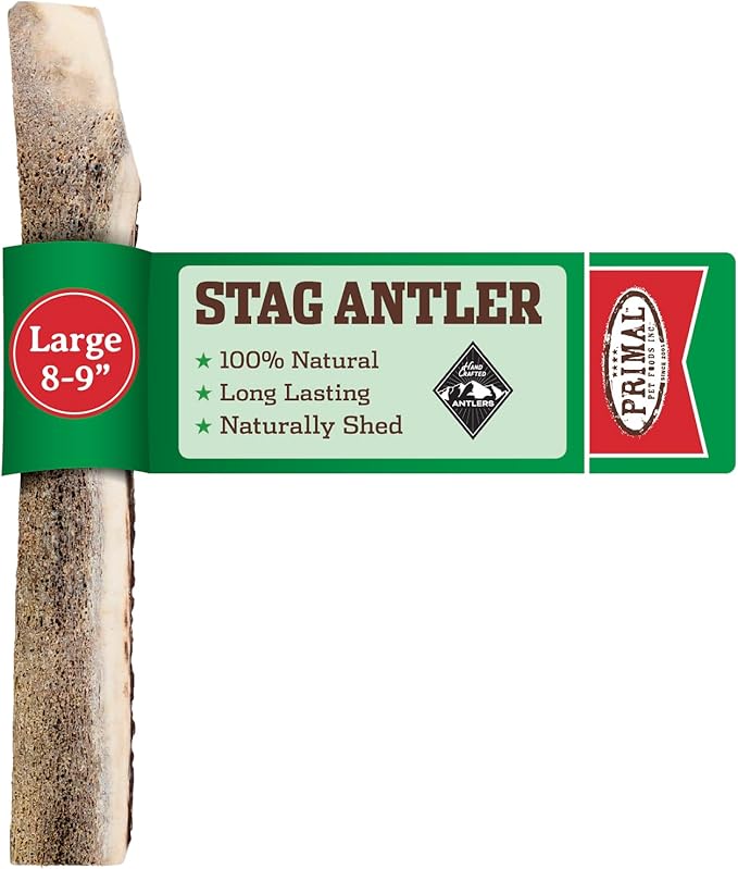 Primal Antlers for Dogs, Grade A Split Stag Antlers for Large Canines 30-45 lb, Natural Chews for Aggressive Chewers, Naturally Shed, Long Lasting Dog Bones, 1 ct-Mewly Pet