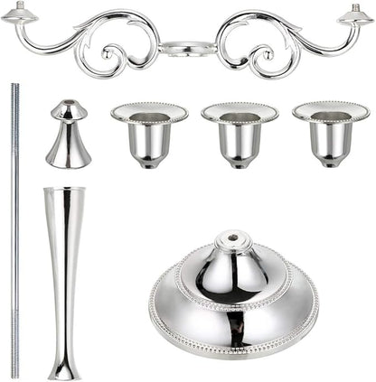 OwnMy 3 Arms Metal Candelabra Candlestick Silver European Elegant Candle Holder Candle Stand for Wedding Dining Table Christmas Party Home Decoration (Silver Tone)