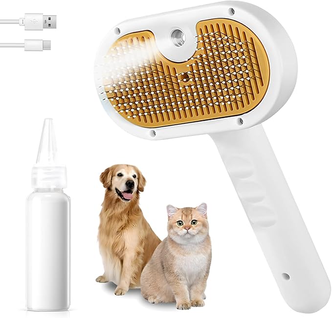 Pet Steam Brush for Dog & Cat – 3-in-1 Spray Hair Removal Comb – Steam for Shedding & Grooming – Water Brush for Long & Short Haired Pets – Spritz Defur Comb-Mewly Pet