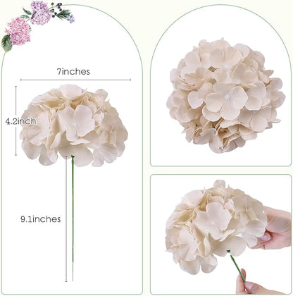 AVIVIHO Beige Hydrangea Artificial Flowers Bulk Pack of 10 Fake Flowers Hydrangea Silk Flowers with Stems for Western Boho Decor,Home,Wedding Party DIY Pampas Grass Florals Arrangement Decoration