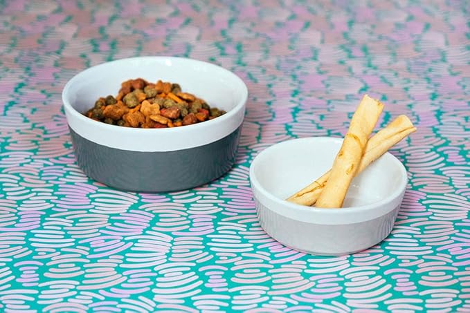 Waggo Dipper Ceramic Dog Bowl for Small and Large Breeds - Heavyweight and Durable Pet Food and Water Dish Crock, Dishwasher Safe, Modern (Medium, Dolphin)-Mewly Pet