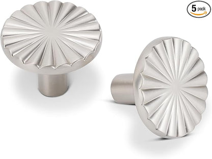 5 Pack Kitchen Cabinet Knobs Round Sunflower Dresser Knob Modern Drawer Hardware Cupboard Handles Furniture Knob for Bathroom Single Hole Knobs for Wardrobe Nickel TYH-BN-K5