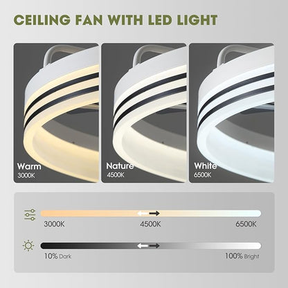Ceiling Fans with Lights, Flush Mount Ceiling Fan with Lights and Remote, 6 Wind Speeds Smart Low Profile Ceiling Fan for Bedroom, Dining Room and Kitchen 20" (White)