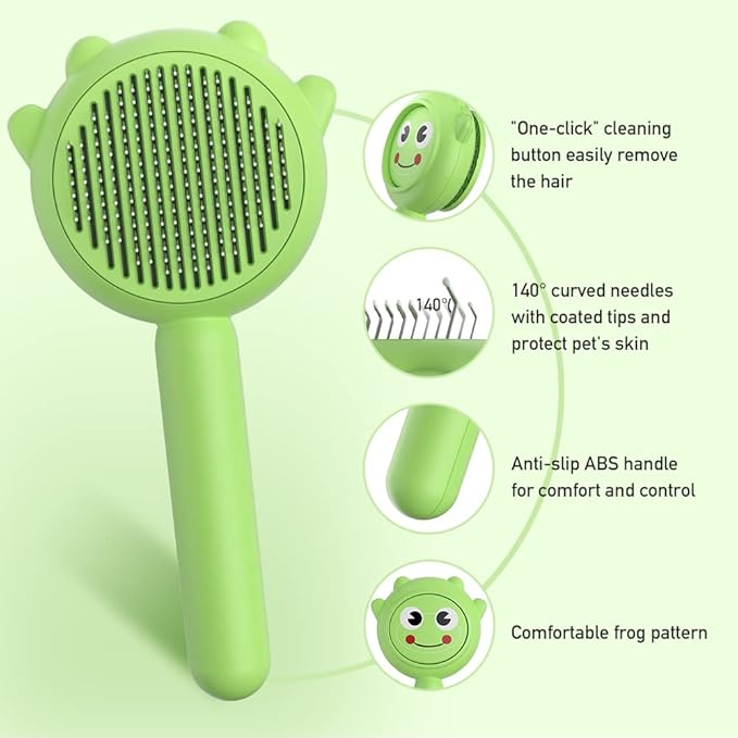 Dog Brush for Short or Long Haired Dogs, Frog Shape Dog Brush with Release Button, Dog Hair Brush Dog Grooming Deshedding Brush for Dog Kitten Rabbit Massage Removes Loose Fur-Mewly Pet