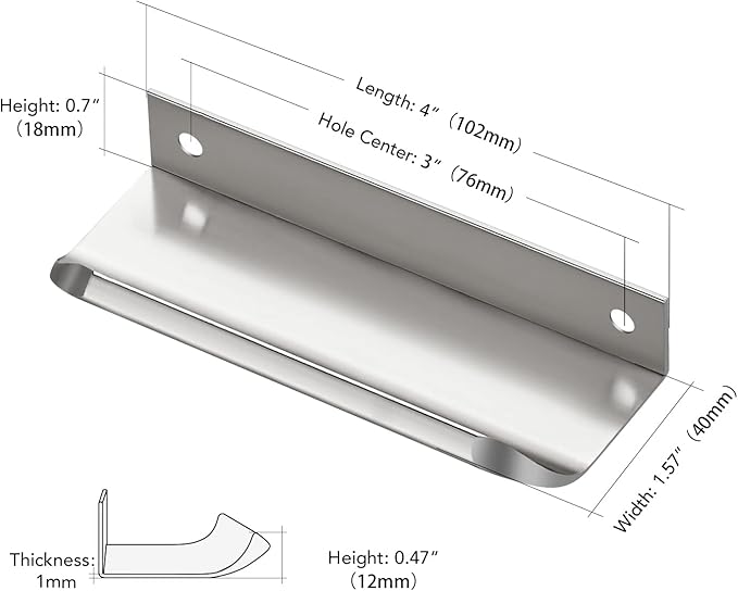Ravinte Hardware 10 Pack Silver Cabinet Handles, 4 Inch (102mm) Finger Edge Pulls, 3 Inch Hole Center, Finger Pulls for Cabinets