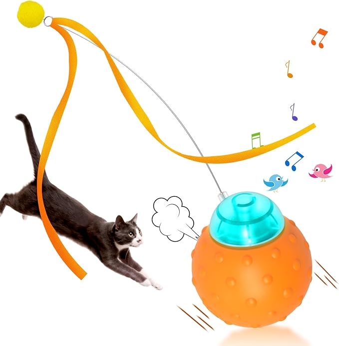 Interactive Cat Toys Balls, Automatic Moving Cat Toys for Indoor Cats, Self Rotating Ball with Motion Activated, Electric Cat Mouse Toys, USB Rechargeable-Mewly Pet