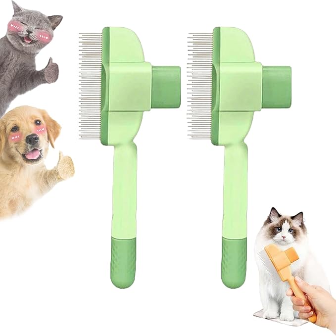 Zen Brush for Cats, Zenbrush Cat Comb, Self Cleaning Pet Comb Grooming Brush, Catdogcomb Pet Grooming for Massaging and Cleaning Shedding Hair (2Green)-Mewly Pet