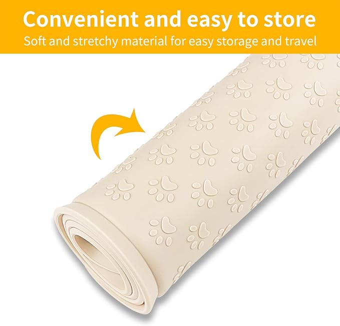 Ptlom Pet Placemat for Dog and Cat, Waterproof Non-Slip Silicone Feeding Bowl Mat Prevent Food and Water Overflow, Puppy Dish Feeder Fountain Trays Suitable for Medium and Small Pets, Beige-Mewly Pet