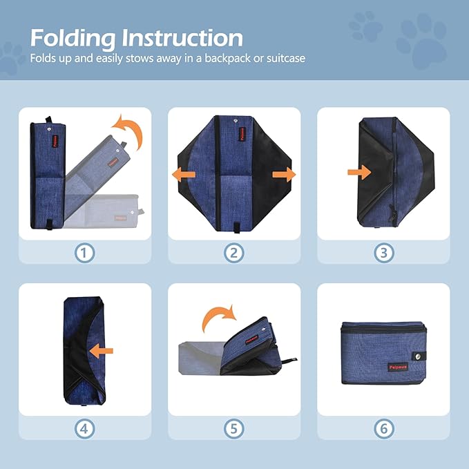 Portable Cat Travel Litter Box. Zipped Lid, Collapsible Litter Box for Cats. No Leakage, No Smell. Easy to Carry. Used for Hotels, Camping, Car (Blue,L)-Mewly Pet